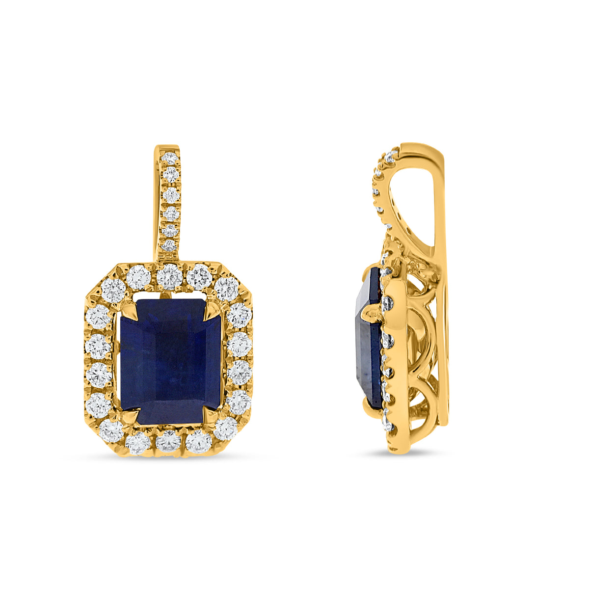 18K Yellow Gold Emerald Cut Sapphire Halo Pendant