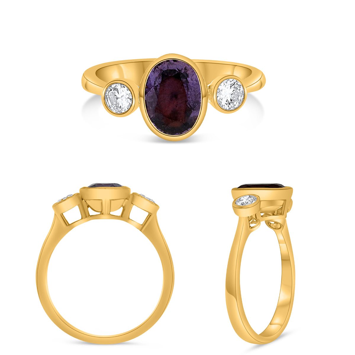 14K Yellow Gold Oval Purple Sapphire Ring