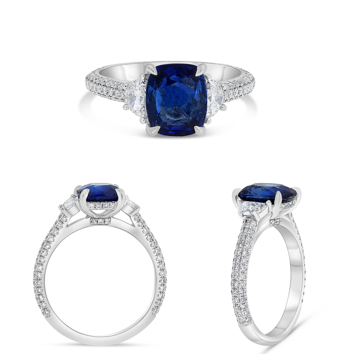 Platinum Cushion Sapphire Hidden Halo Ring