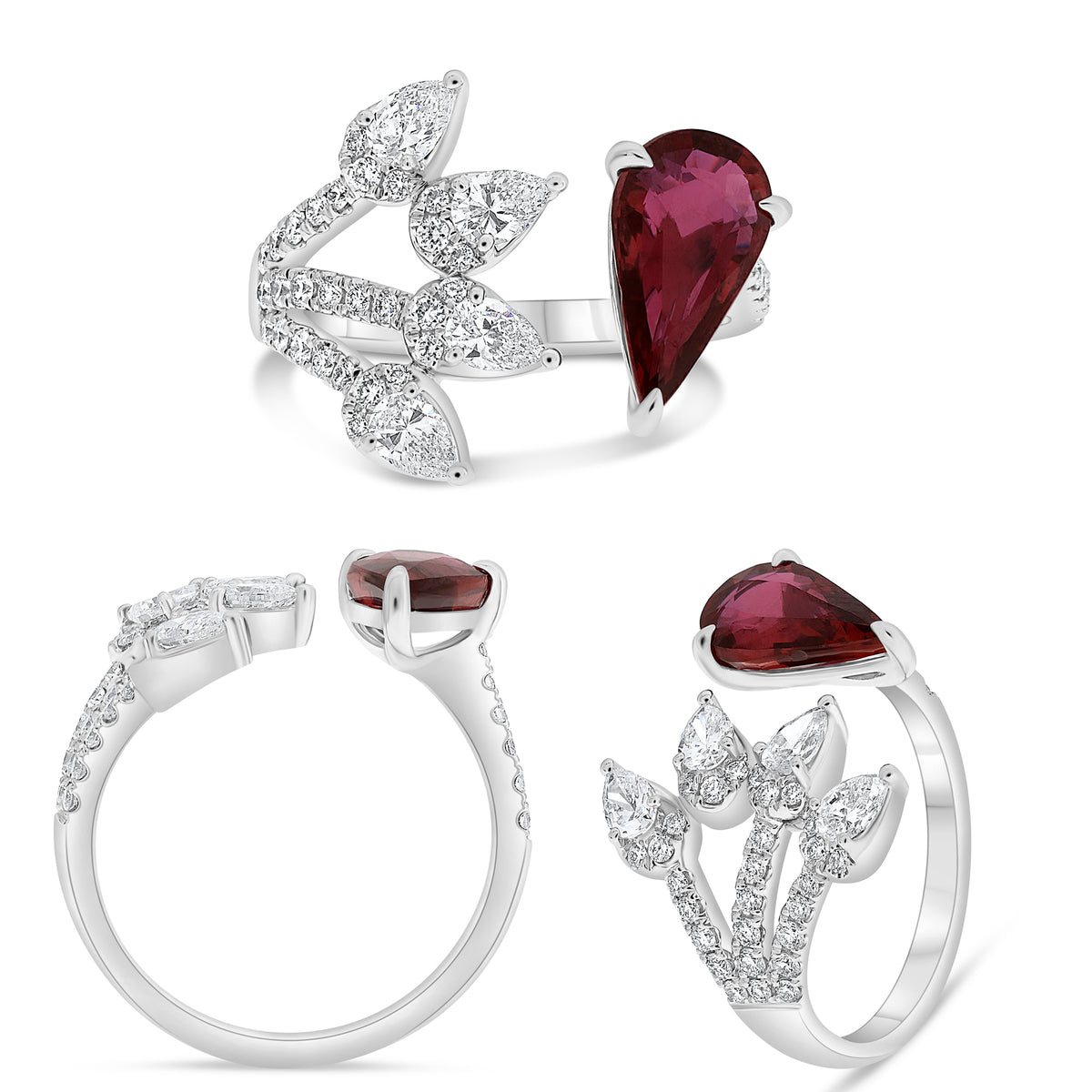 14K White Gold Pear Ruby Ring