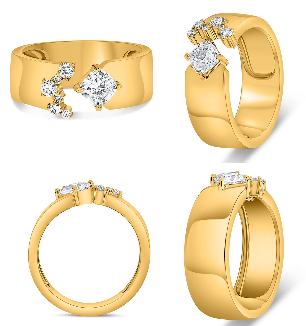 14K Yellow Gold Cushion Diamond Ring