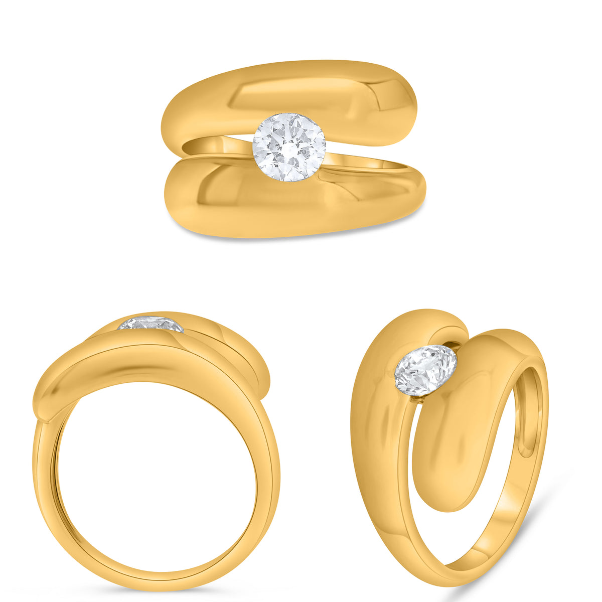 14K Yellow Gold Round Diamond Ring