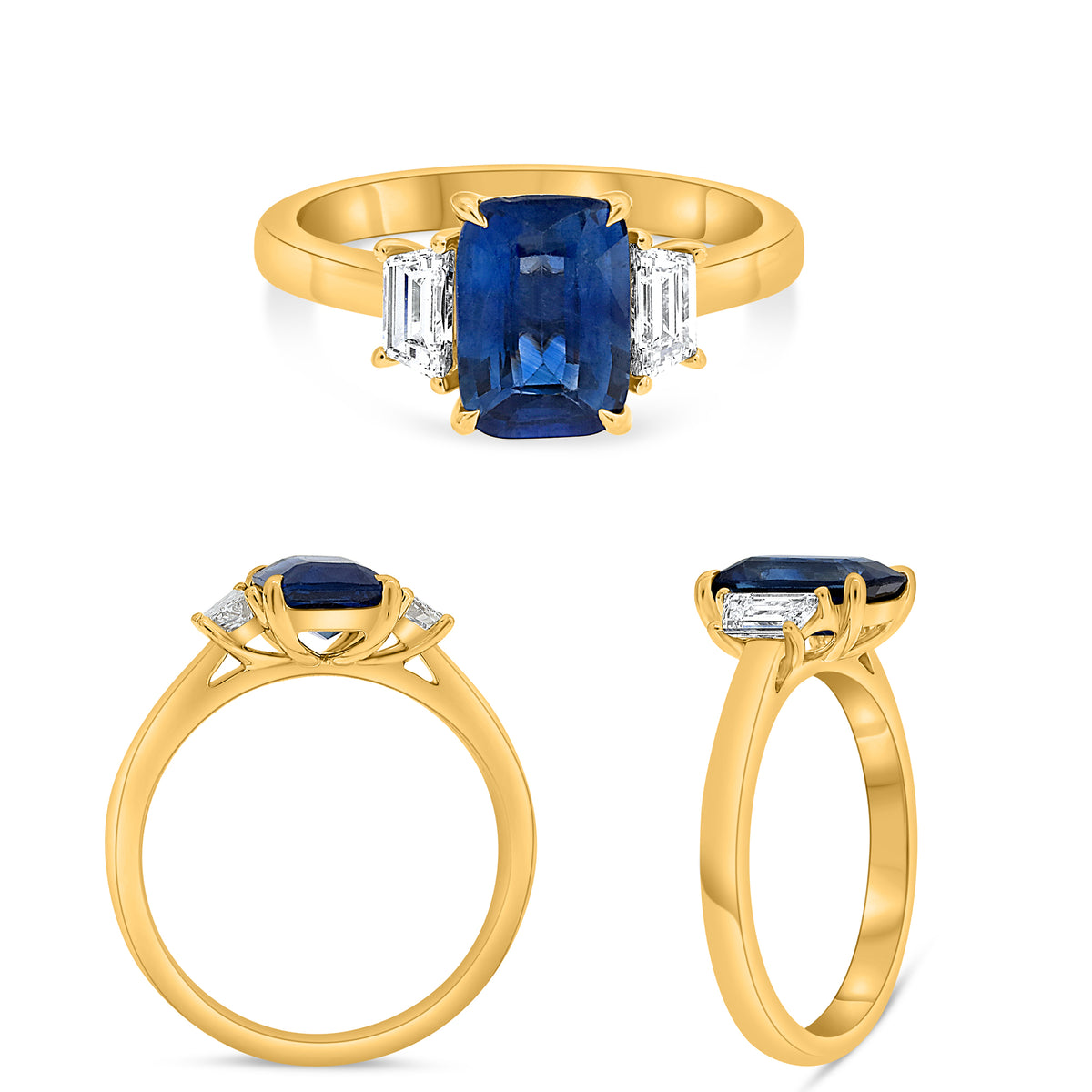 14K Yellow Gold Cushion Sapphire Ring