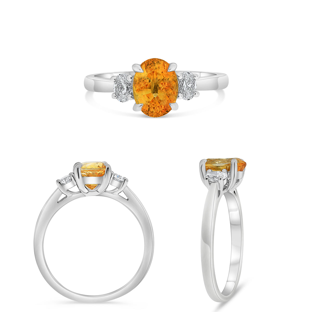14K White Gold Oval Yellow Sapphire Ring