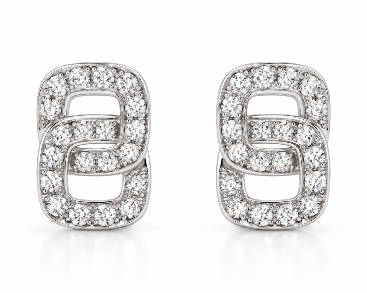 JYE Diamond Interlocking Link Stud Earrings, 18K White Gold – 2.14 CT TW