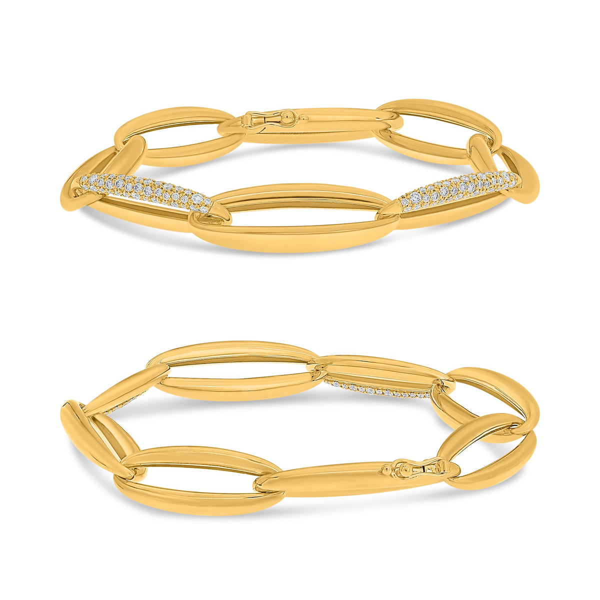 14K Yellow Gold Round Diamond Bangle