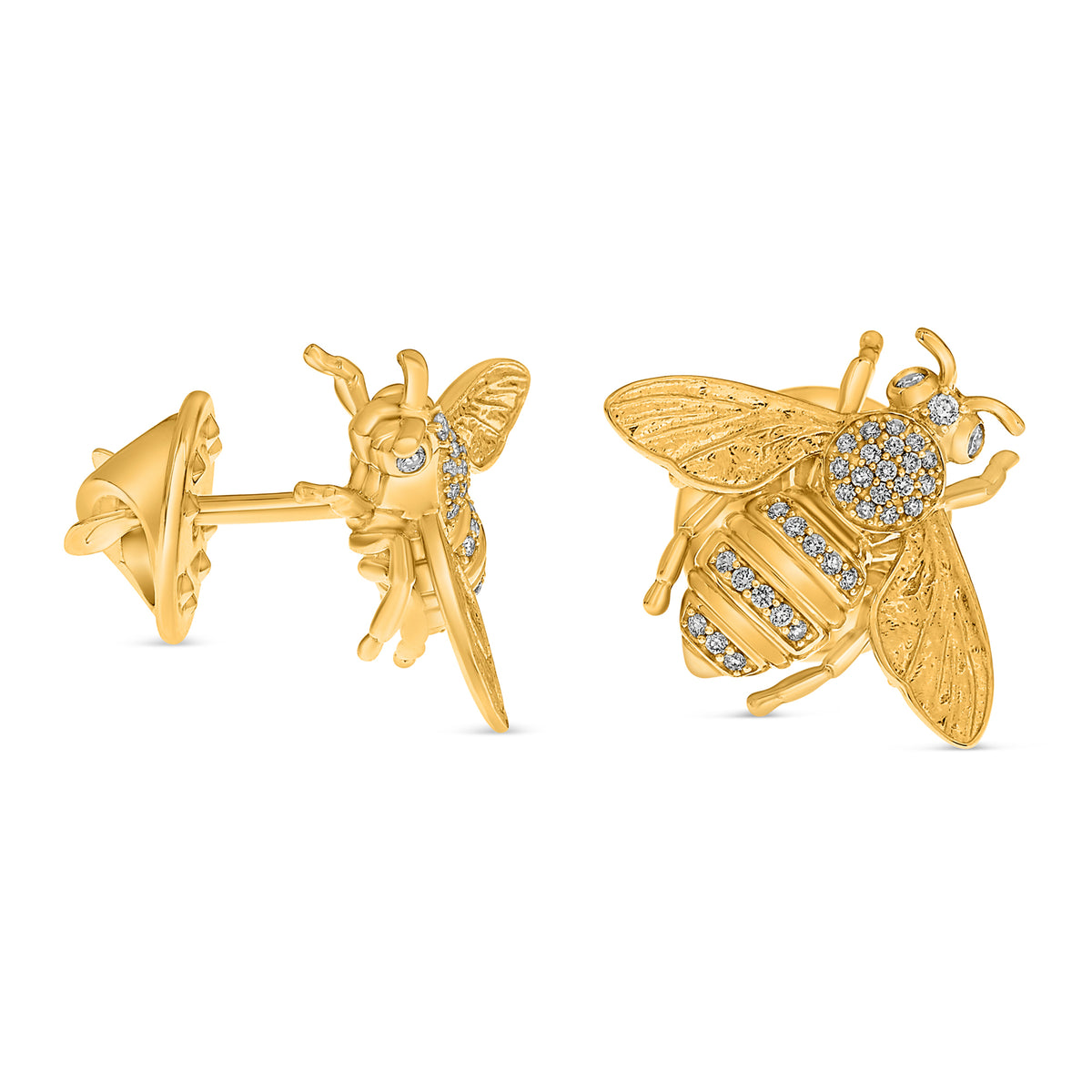 14K Yellow Gold Round Diamond Brooch