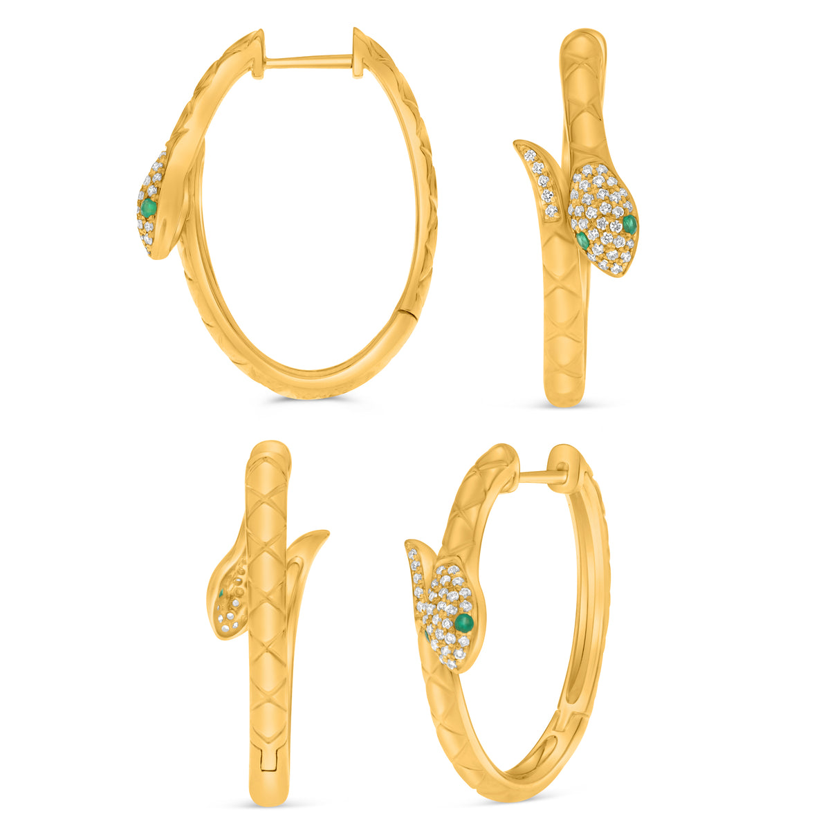 14K Yellow Gold Round Emerald Earrings