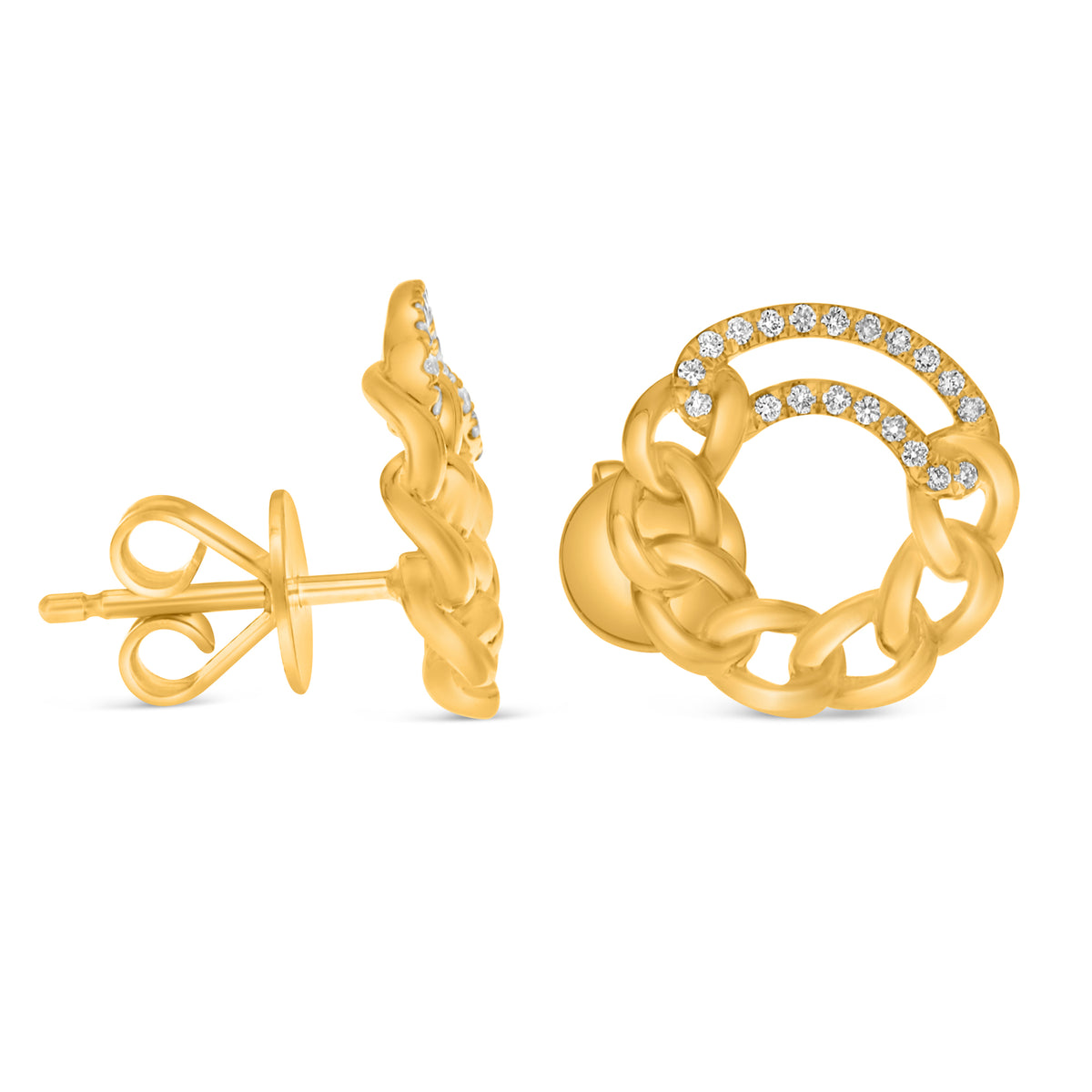 14K Yellow Gold Round Diamond Earrings