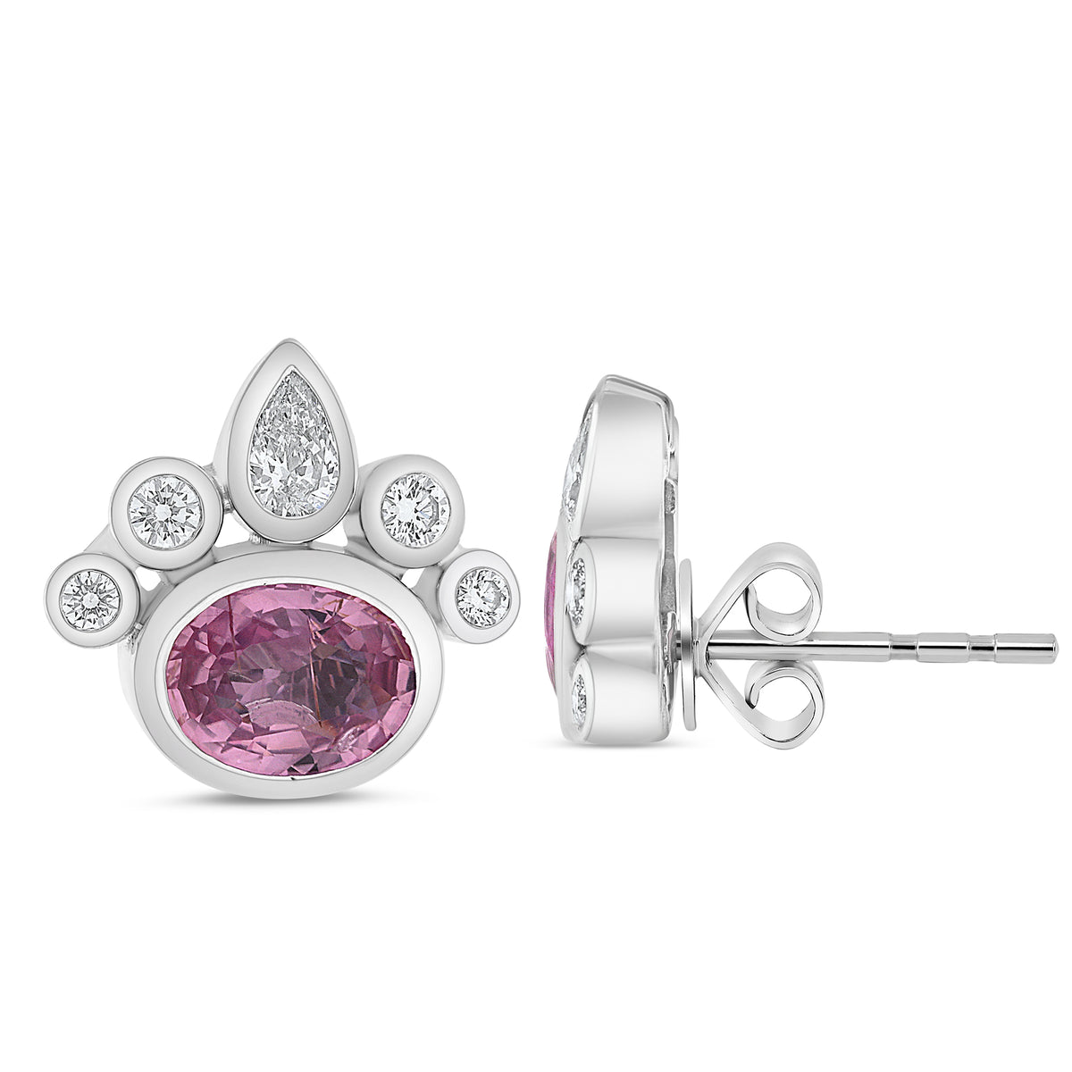 14K White Gold Oval Pink Sapphire Earrings