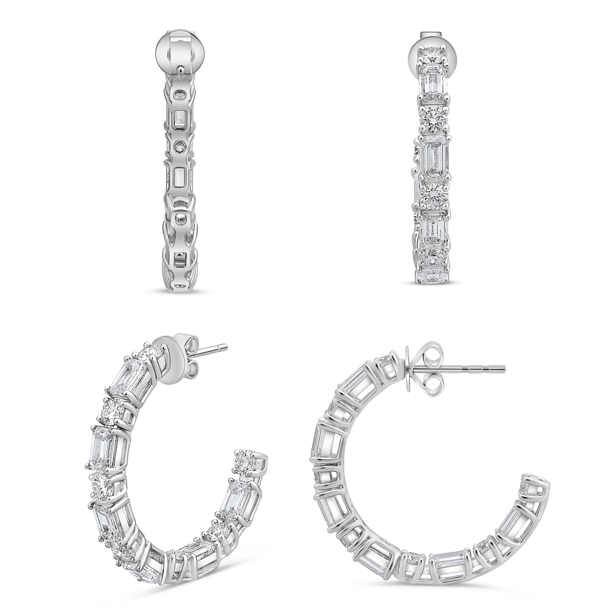 14K White Gold Emerald Cut Diamond Earrings