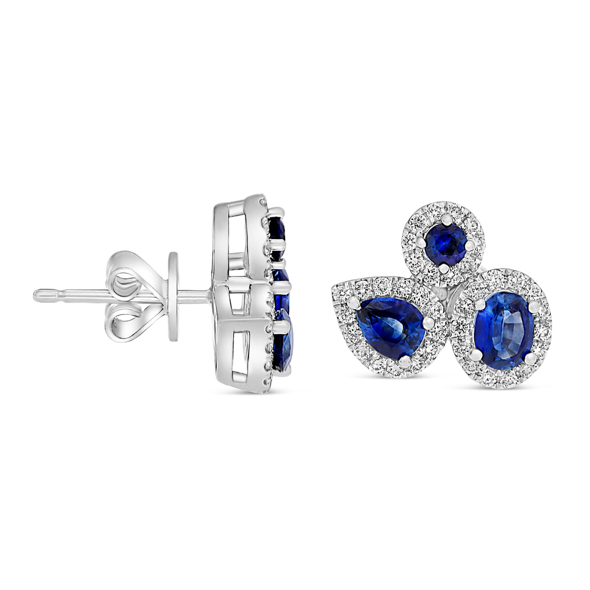 14K White Gold Sapphire Halo Earrings