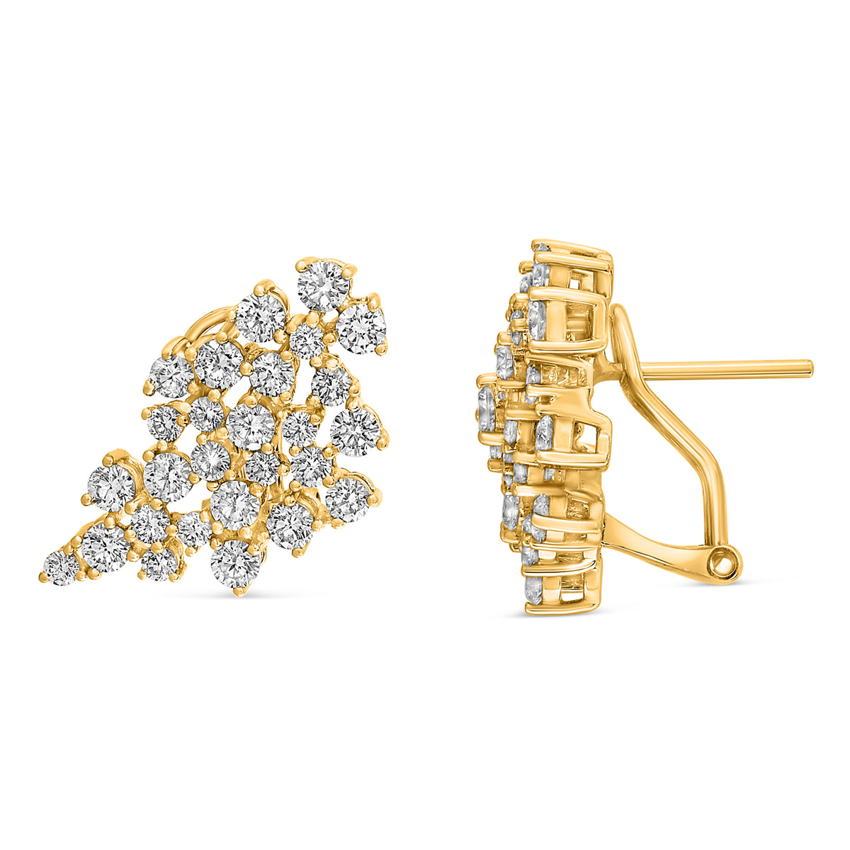 14K Yellow Gold Round Diamond Cluster Earrings