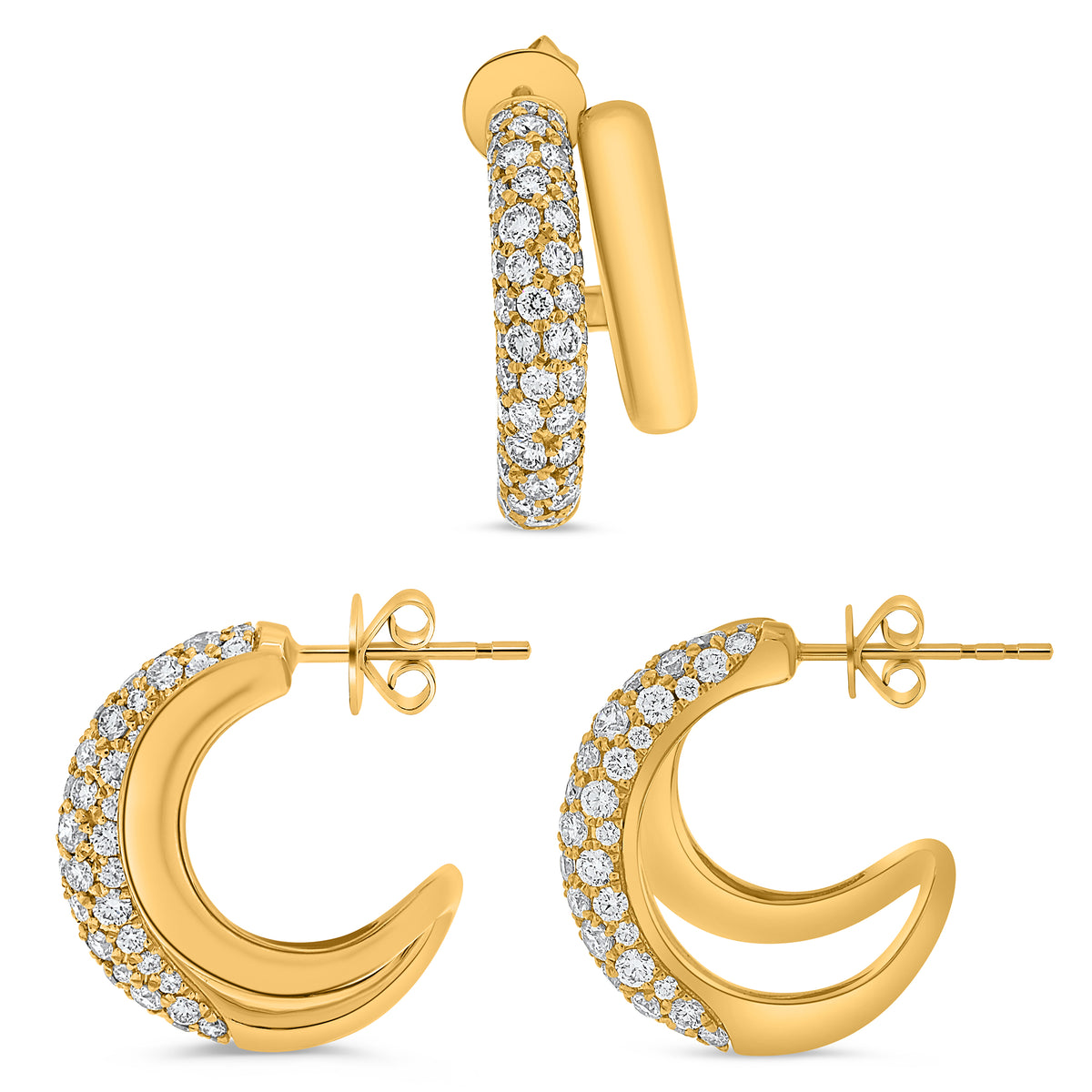 14K Yellow Gold Round Diamond Earrings