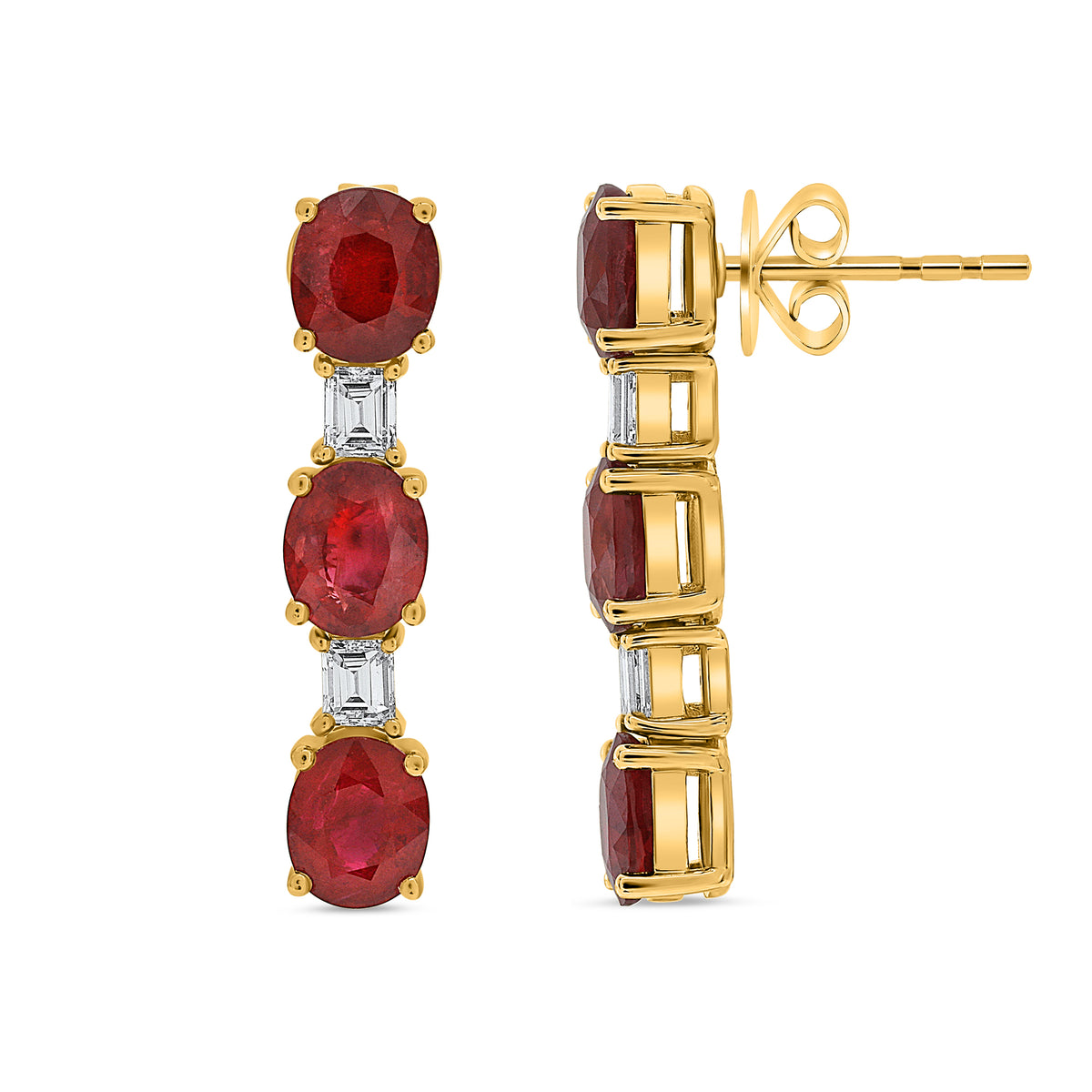 14K Yellow Gold Oval Ruby Earrings