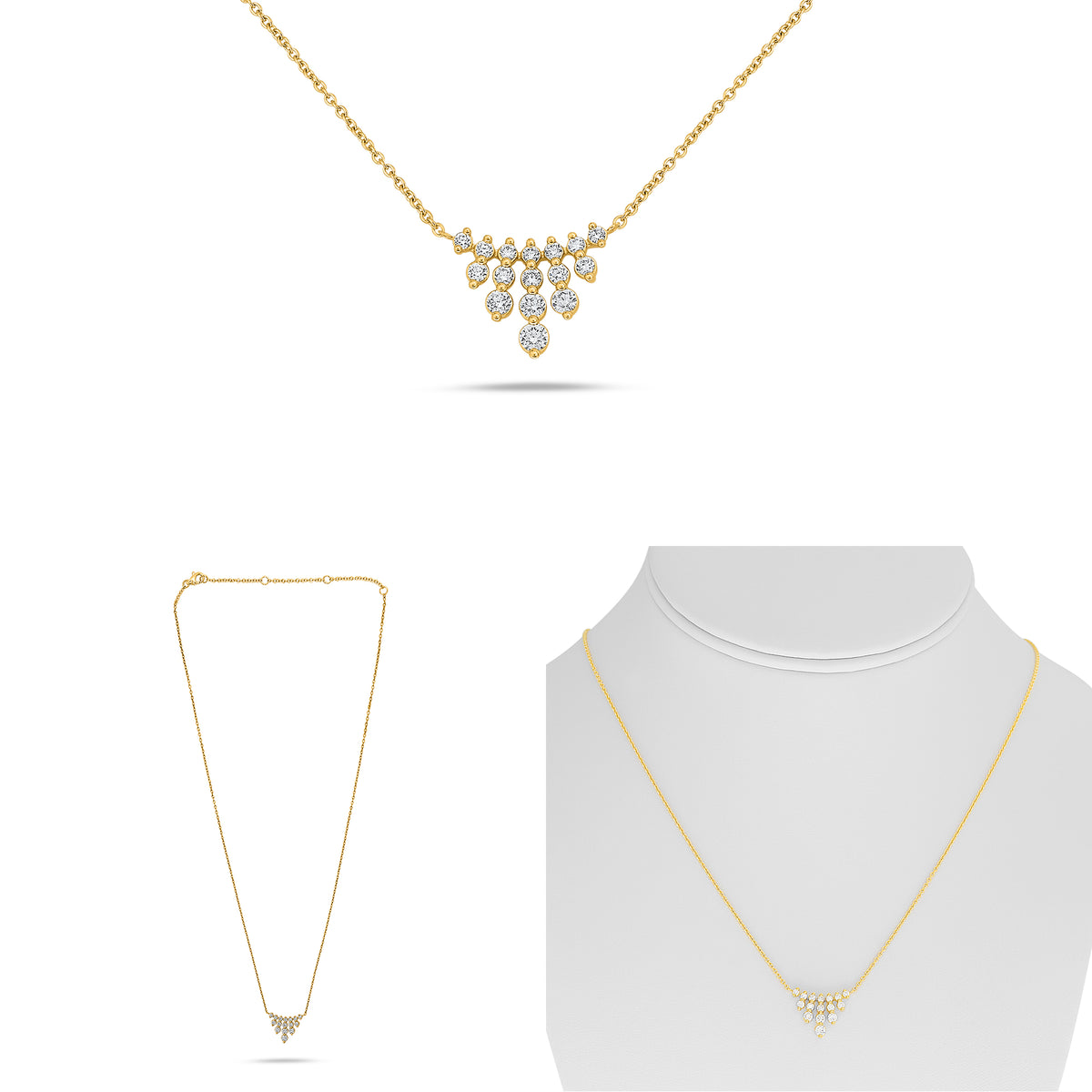 14K Yellow Gold Round Diamond Necklace