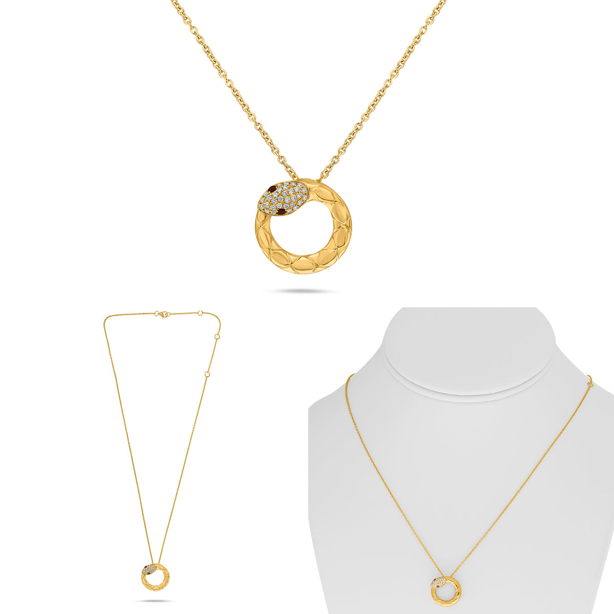 14K Yellow Gold Round Ruby Necklace