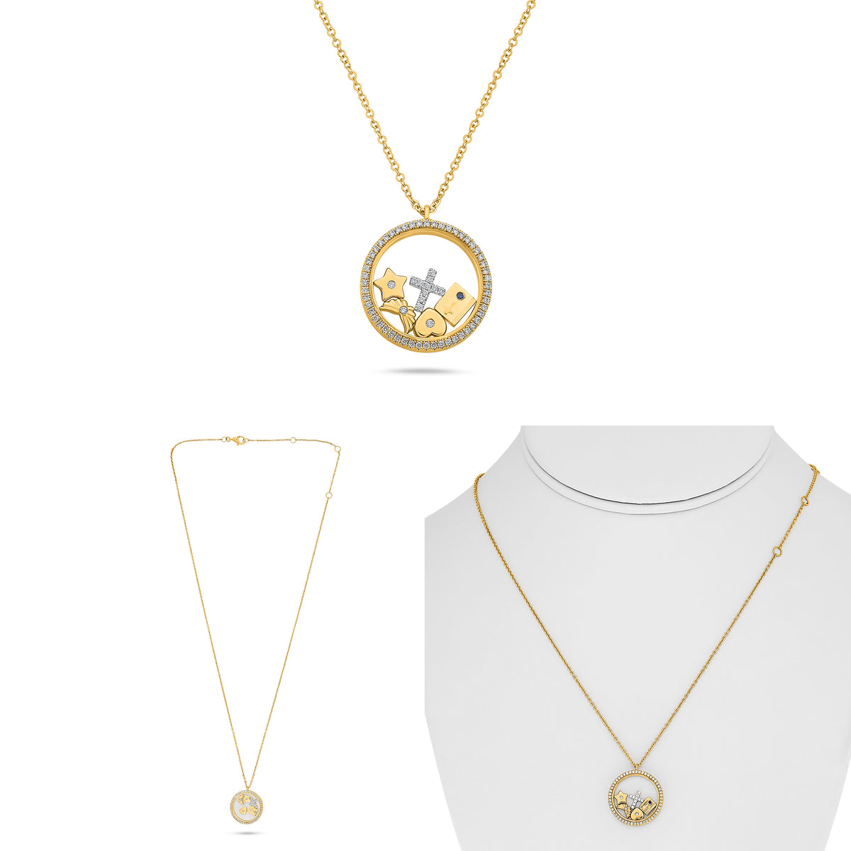 14K Yellow Gold Round Sapphire Necklace