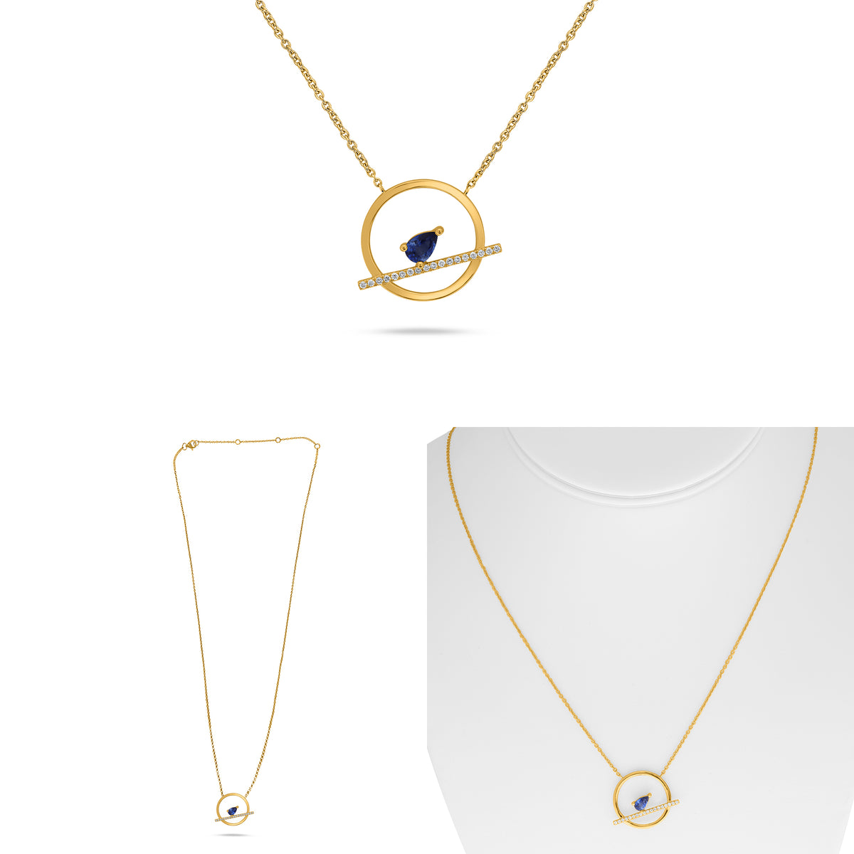 14K Yellow Gold Pear Sapphire Necklace