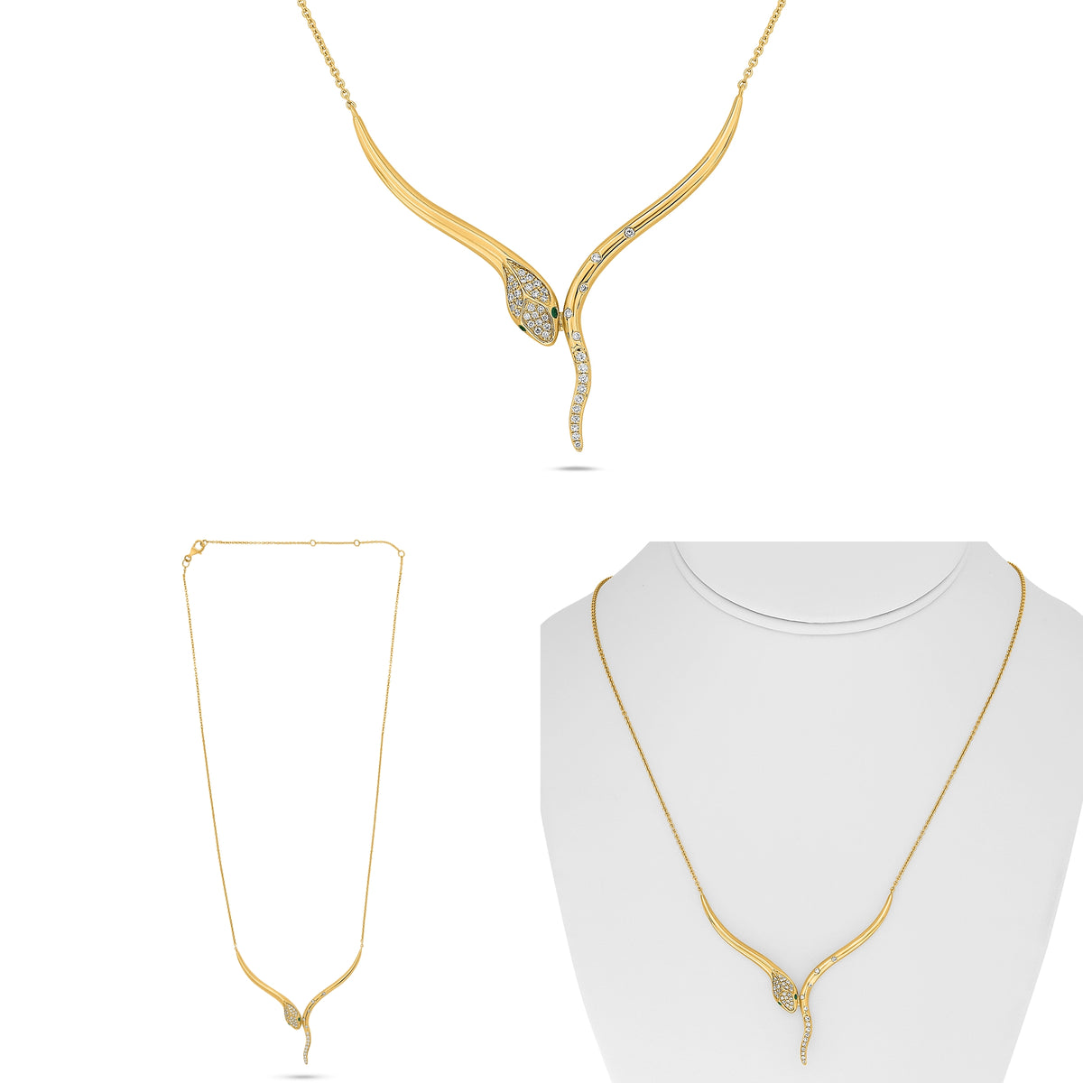 14K Yellow Gold Round Emerald Necklace