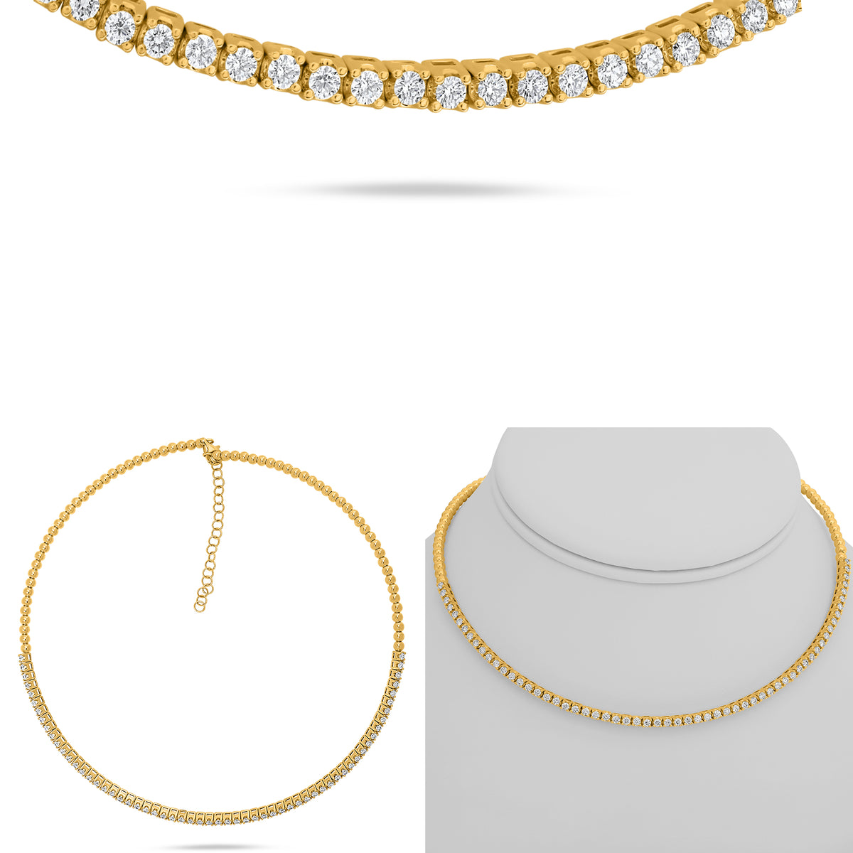 14K Yellow Gold Round Diamond Necklace