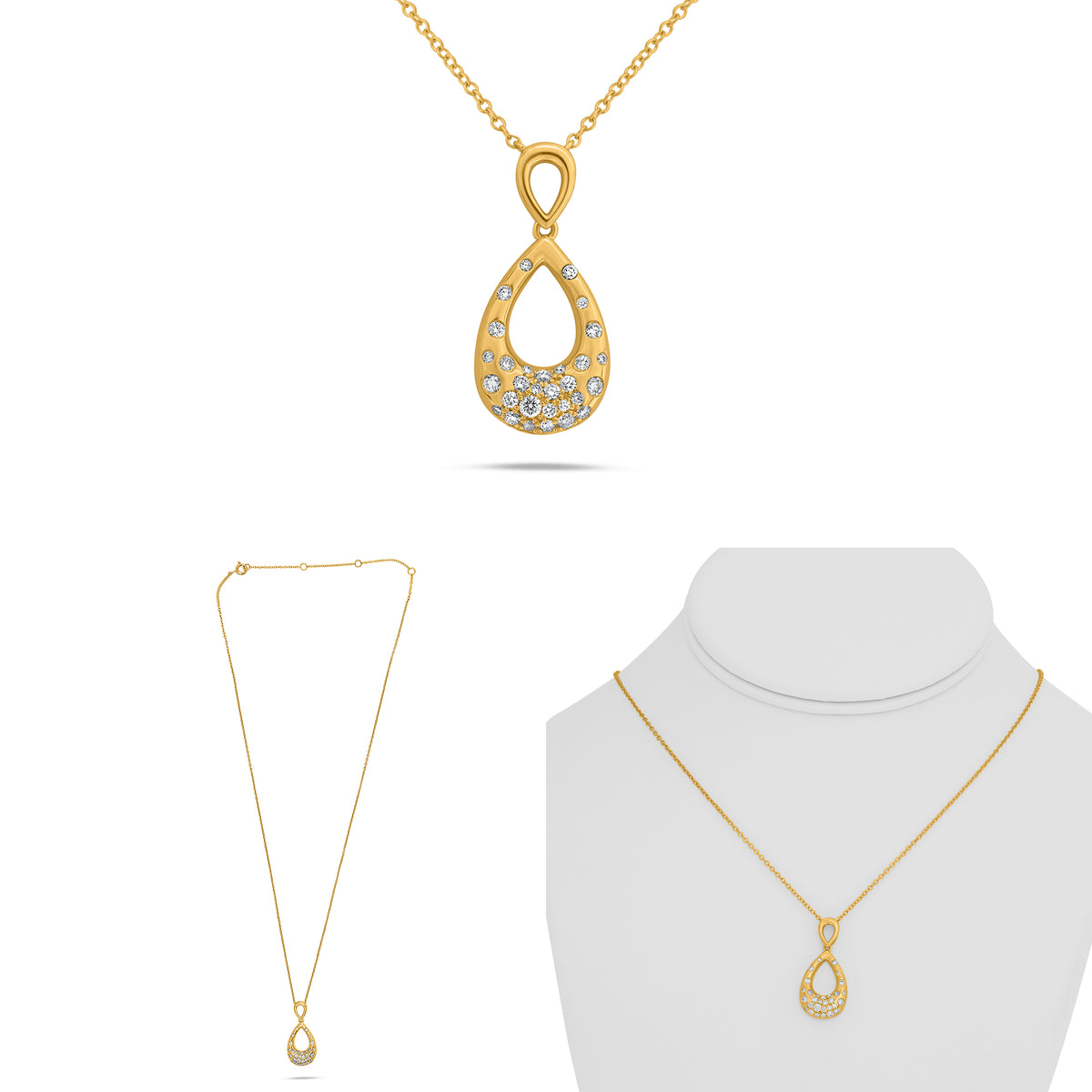 14K Yellow Gold Round Diamond Necklace