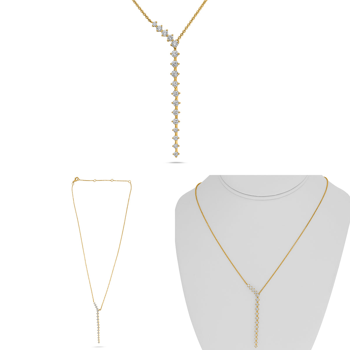14K Yellow Gold Round Diamond Necklace