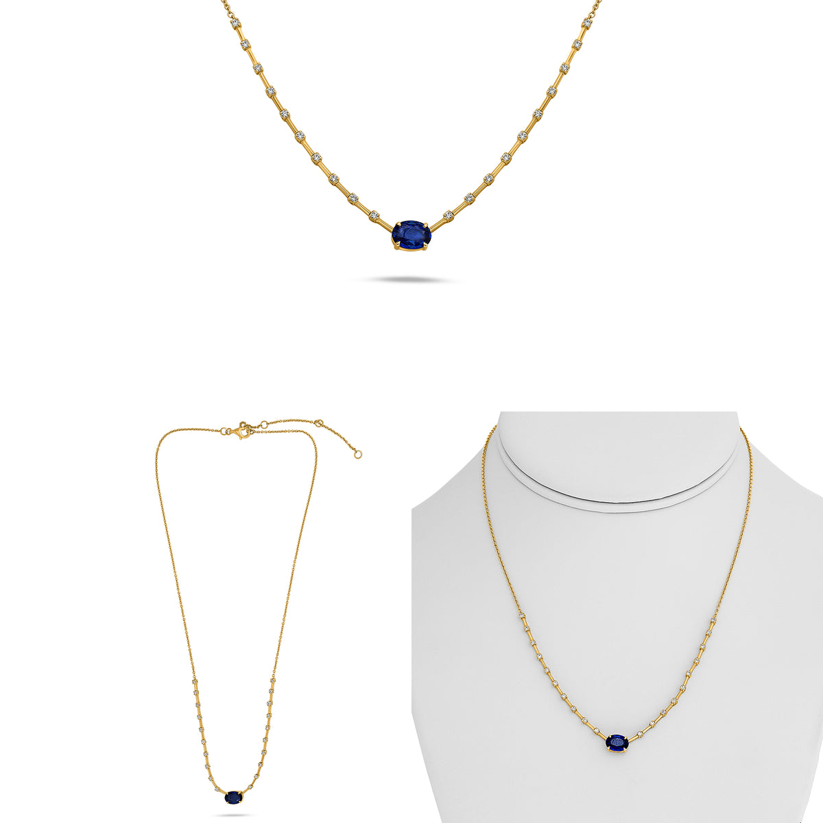 14K Yellow Gold Oval Sapphire Necklace