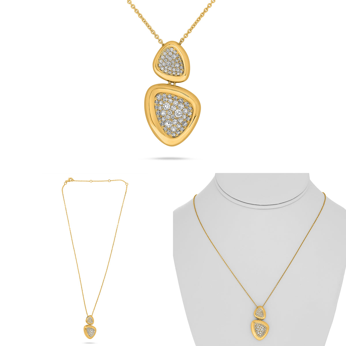 14K Yellow Gold Round Diamond Cluster Necklace