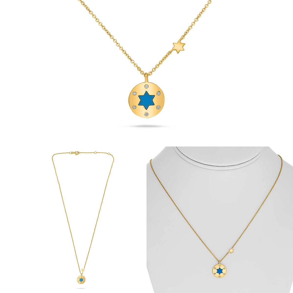 14K Yellow Gold Round Turquoise Necklace
