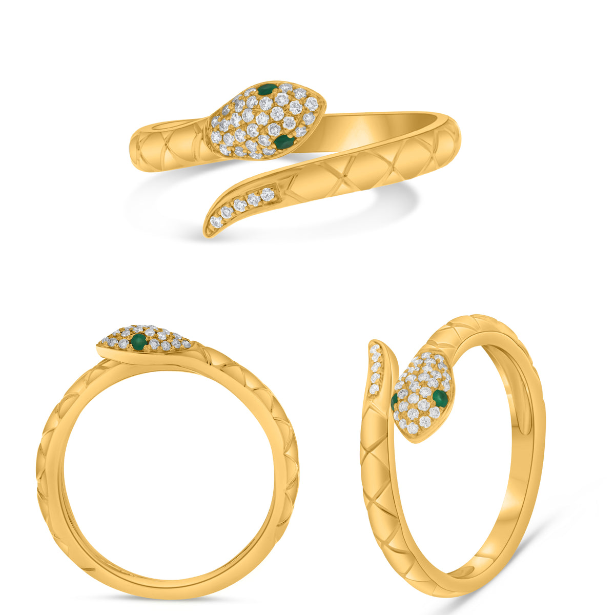 14K Yellow Gold Round Emerald Ring