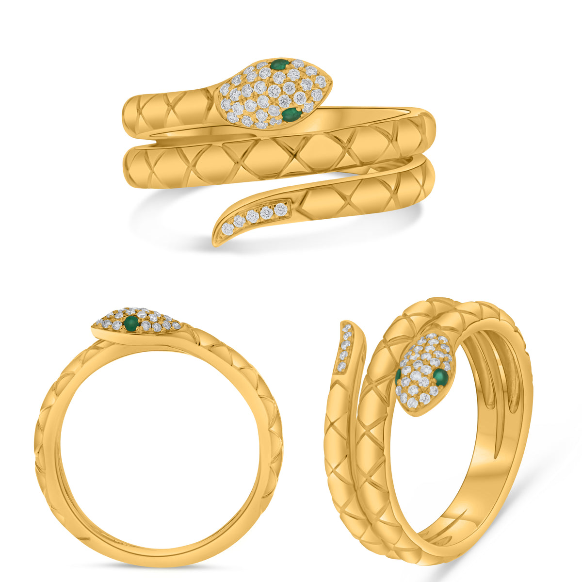 14K Yellow Gold Round Emerald Ring