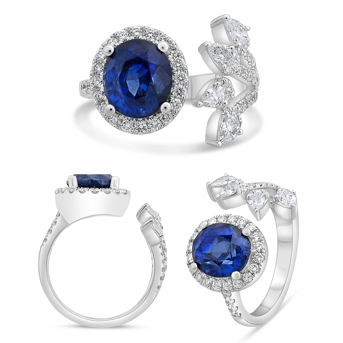 14K White Gold Oval Sapphire Halo Ring