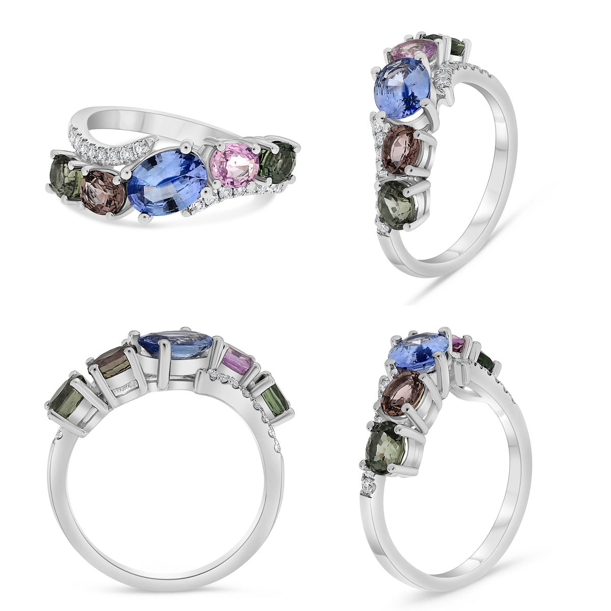 14K White Gold Oval Multi-Color Sapphire Ring