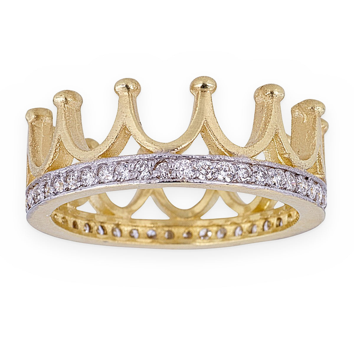 Two-tone gold diamond crown ring with pointed peaks