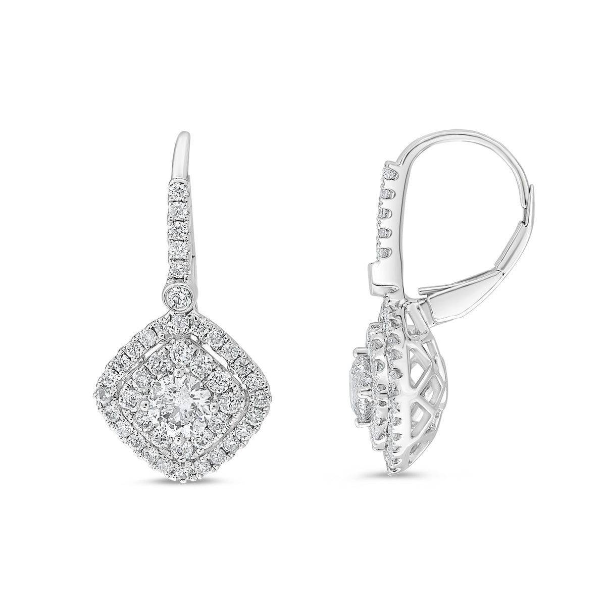 14K White Gold Cushion Diamond Double Earrings