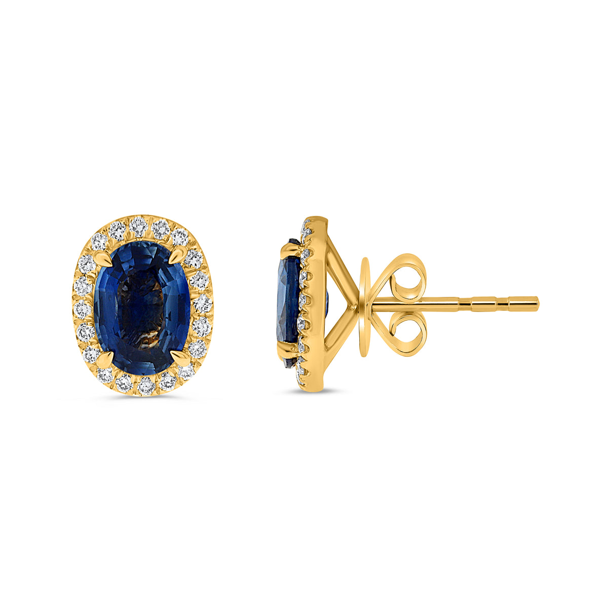 18K Yellow Gold Oval Sapphire Halo Earrings