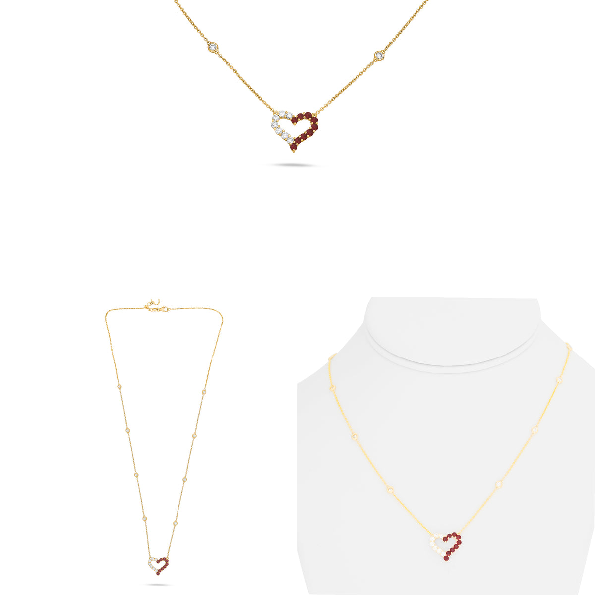 14K Yellow Gold Round Ruby Necklace
