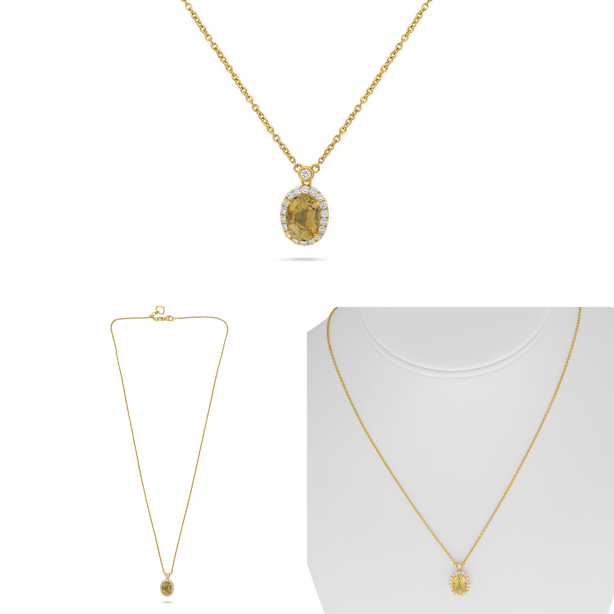 14K Yellow Gold Oval Yellow Sapphire Halo Necklace