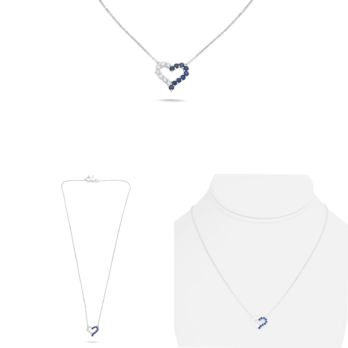 14K White Gold Round Sapphire Necklace