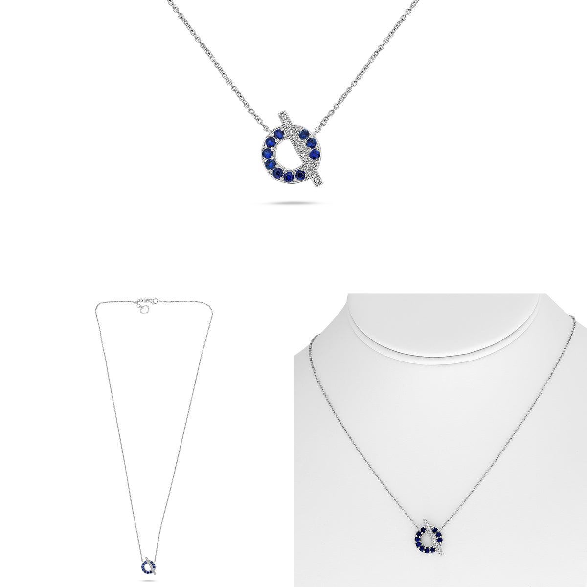 14K White Gold Round Sapphire Necklace