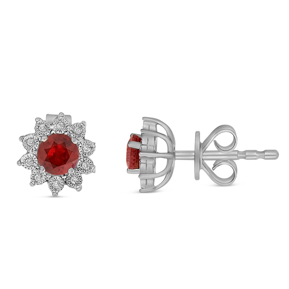 14K White Gold Round Ruby Halo Earrings