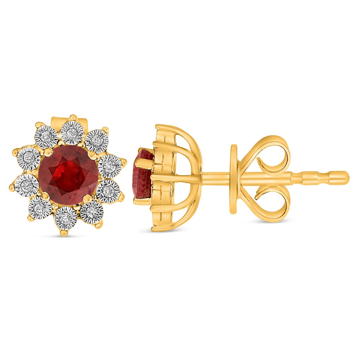 14K White & Yellow Gold Round Ruby Halo Earrings