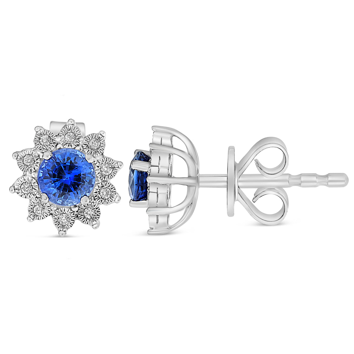 14K White Gold Round Sapphire Halo Earrings