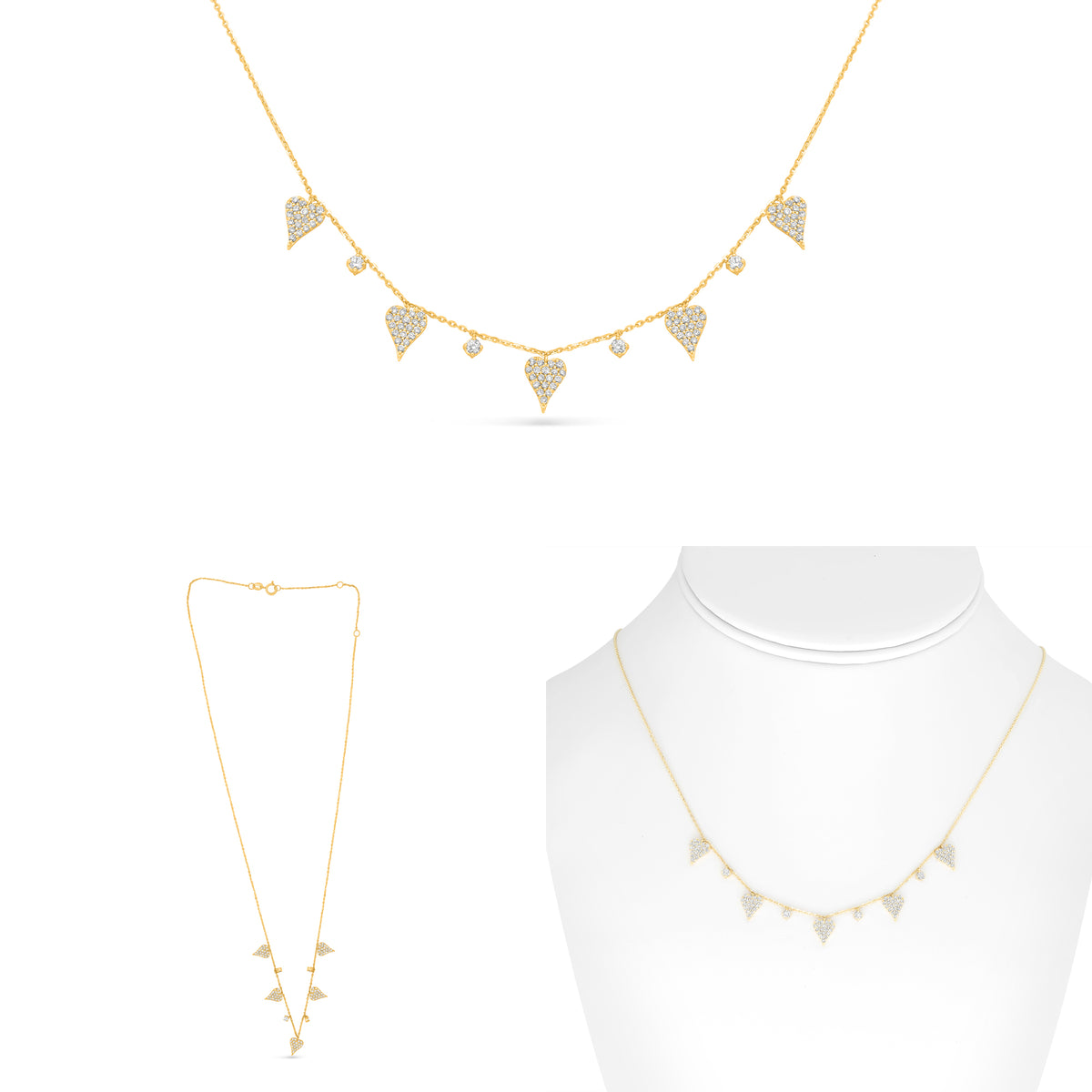14K Yellow Gold Diamond Cluster Necklace