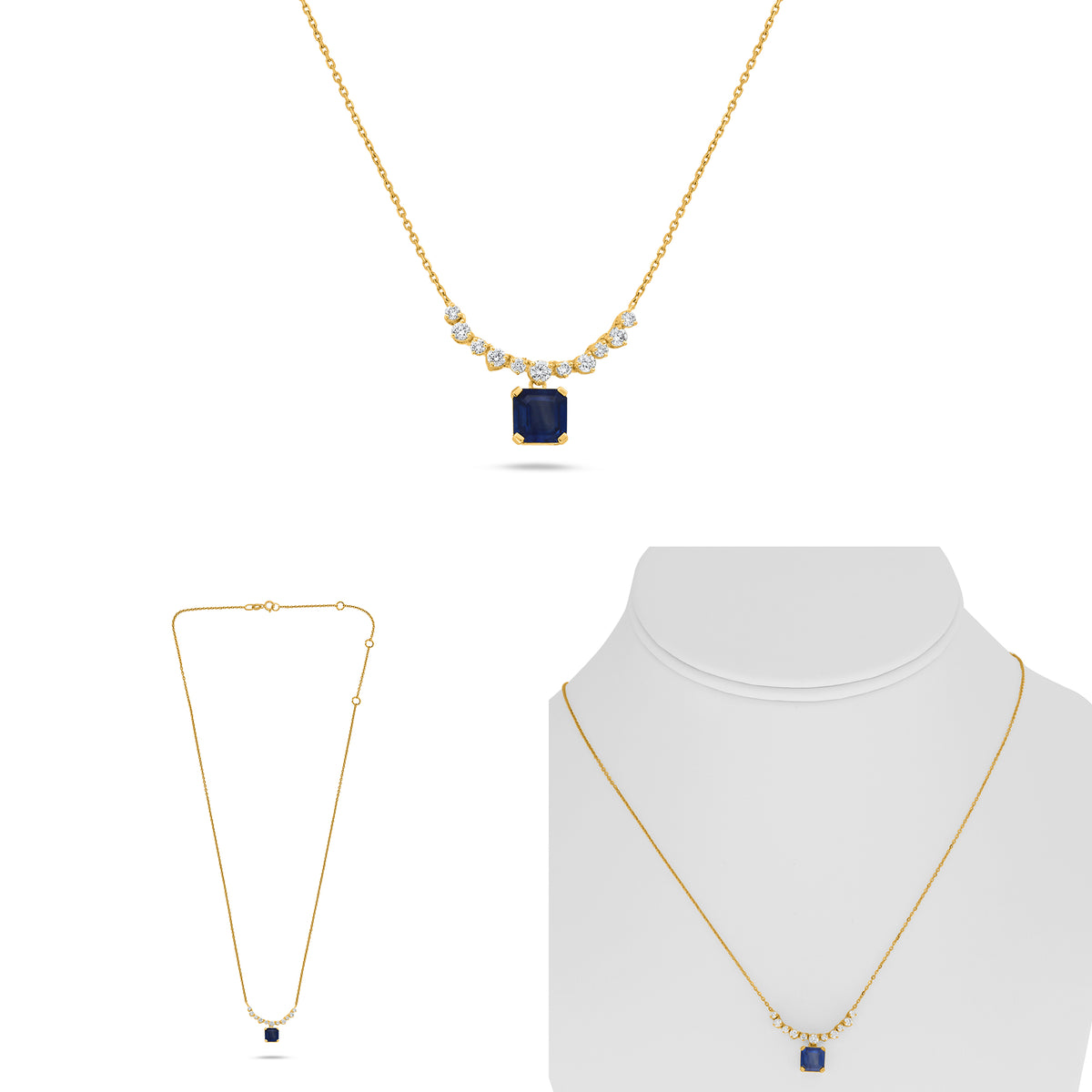 14K Yellow Gold Emerald Cut Sapphire Necklace