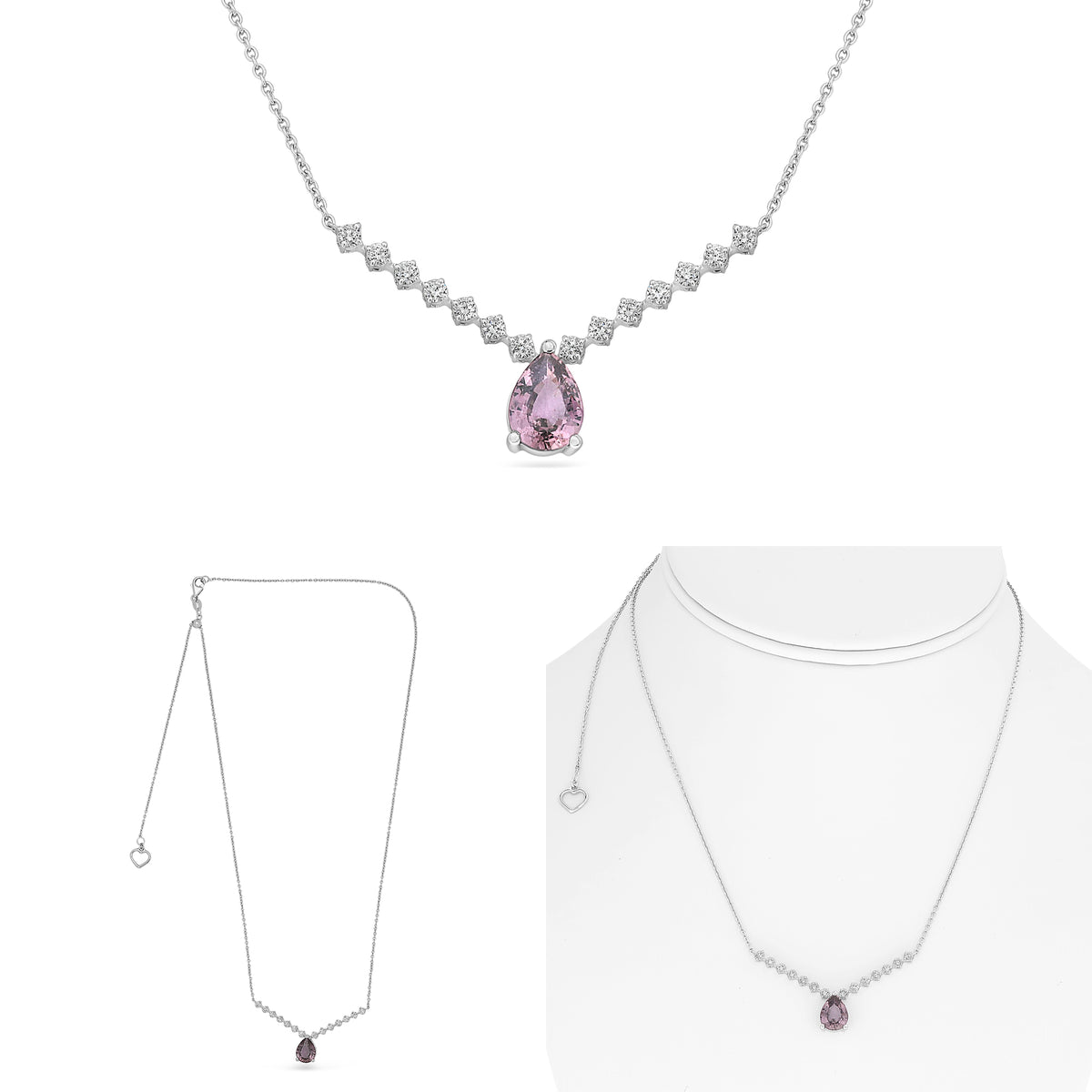 18K White Gold Pear Pink Sapphire Necklace