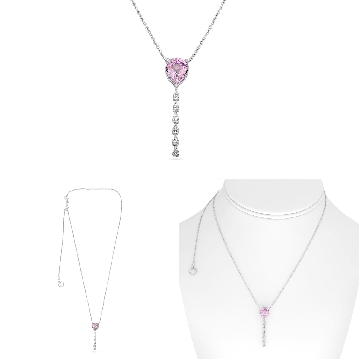 18K White Gold Pear Pink Sapphire Necklace