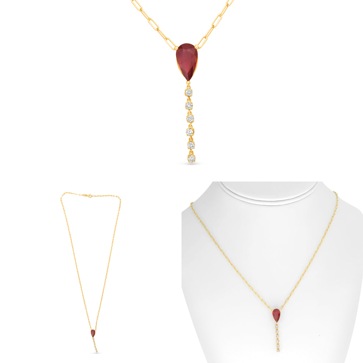 14K Yellow Gold Pear Ruby Necklace