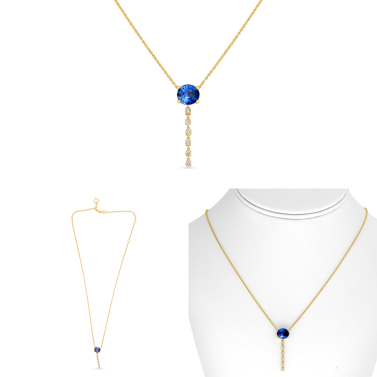 18K Yellow Gold Oval Sapphire Necklace